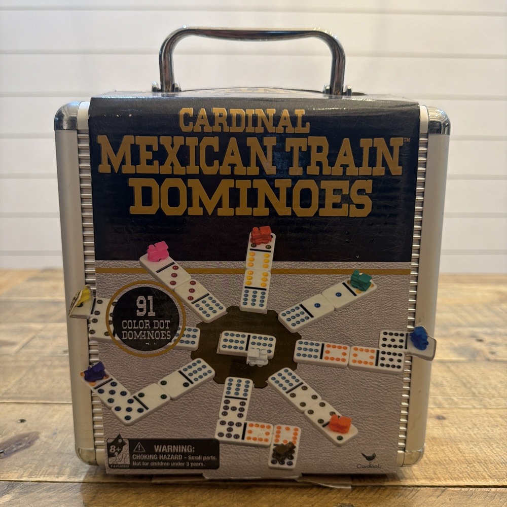 Cardinal Mexican Train Dominoes 91 Tile Set Board Game in Aluminum Carrying Case